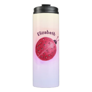 Cute Ladybug Pink Girl Namе Thermal Tumbler