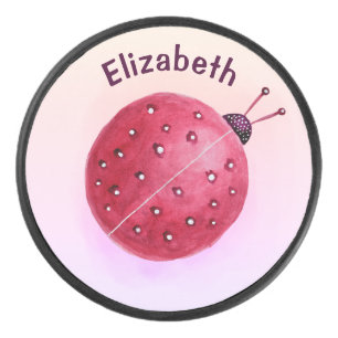 Cute Ladybug Pink Girl Name Hockey Puck