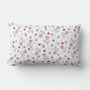 Cute Ladybug Polka dot Daisy Flower Rustic Pattern Lumbar Cushion