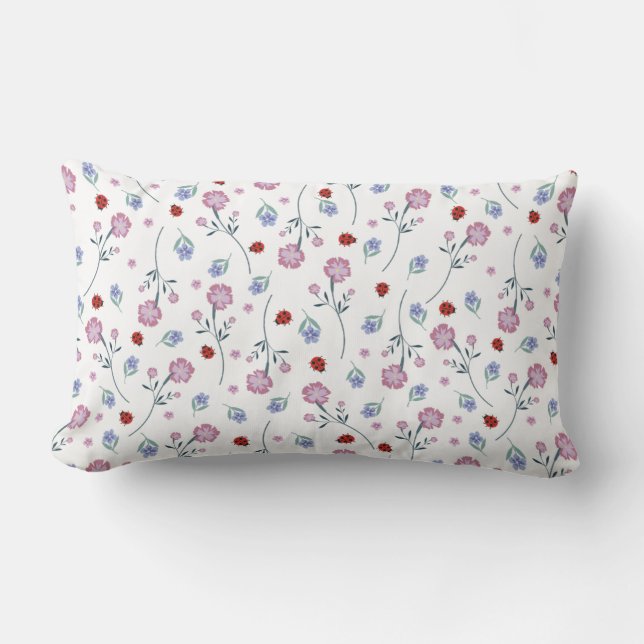 Cute Ladybug Polka dot Daisy Flower Rustic Pattern Lumbar Cushion (Front)