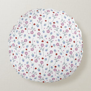 Cute Ladybug Polka dot Daisy Flower Rustic Pattern Round Cushion
