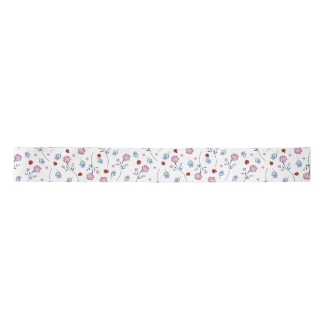 Cute Ladybug Polka dot Daisy Flower Rustic Pattern Satin Ribbon (Front)