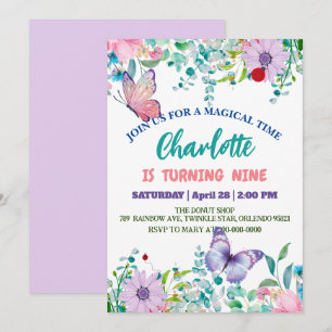 Cute Ladybug Polka dot floral Flower Birthday name Holiday Card