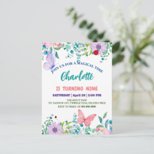 Cute Ladybug Polka dot floral Flower Birthday name Invitation Postcard