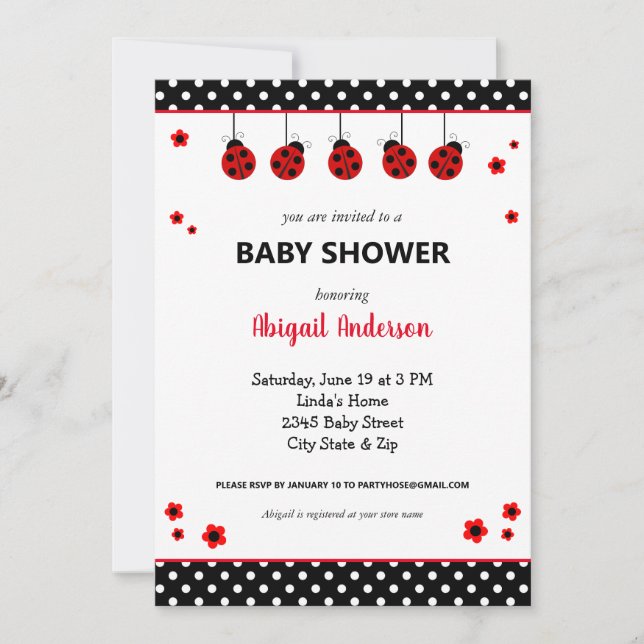 Cute Ladybug Polka Dots Baby Shower Invitation (Front)