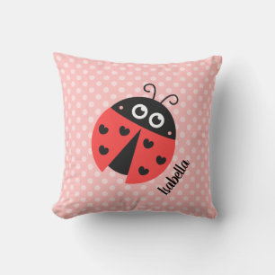 Cute Ladybug Polka Dots Girls Room Decor Pink Cushion