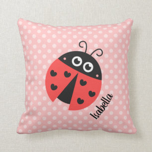 Cute Ladybug Polka Dots Girls Room Decor Pink Cushion