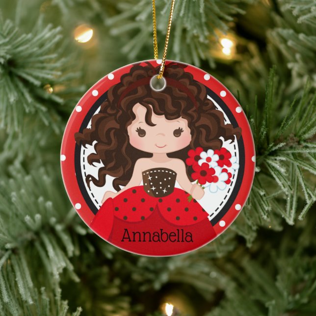 Cute Ladybug Princess Personalised Ceramic Ornamen Ceramic Ornament (Tree)