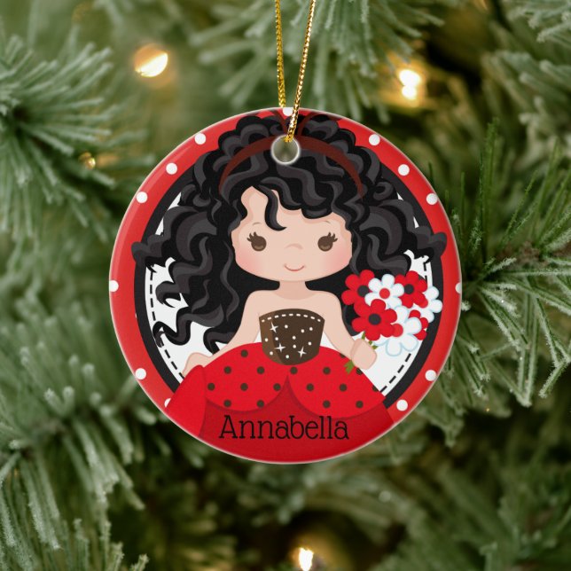 Cute Ladybug Princess Personalised Ceramic Ornamen Ornament (Tree)