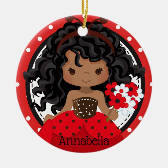 Cute Ladybug Princess Personalised Ceramic Ornamen Ornament (Front)