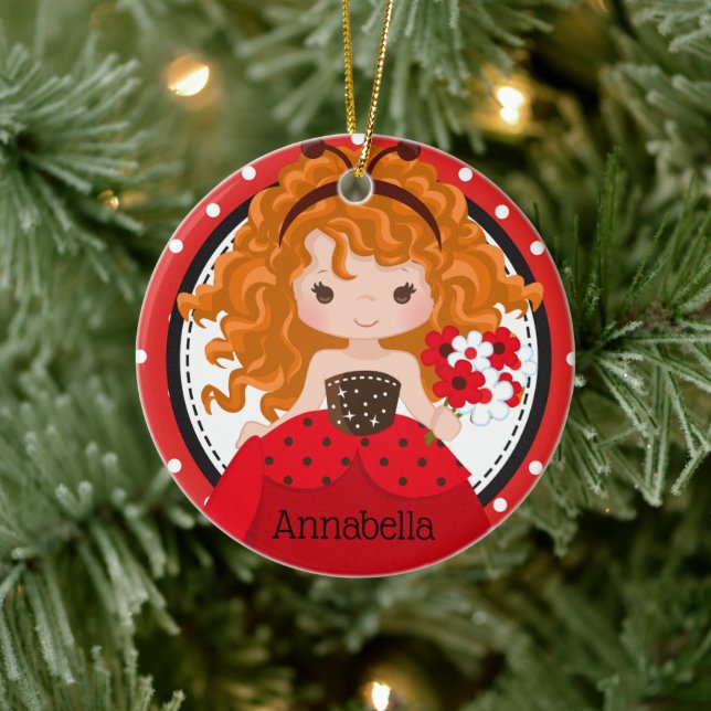 Cute Ladybug Princess Personalised Ceramic Ornamen Ornament (Tree)