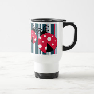 Cute Ladybug Red White Blue Stripes Pattern Travel Mug