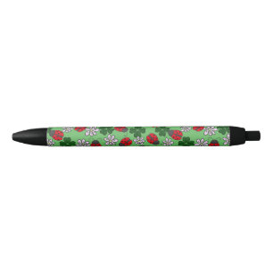 Cute Ladybug res and green pattern Black Ink Pen