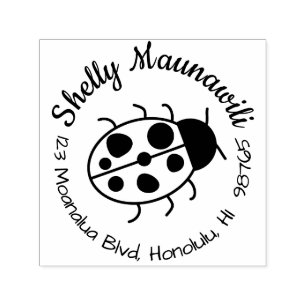 Cute Ladybug Return Address Stamp Round Custom
