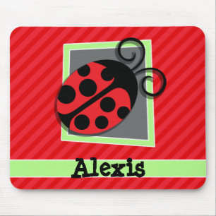 Cute Ladybug; Scarlet Red Stripes Mouse Pad