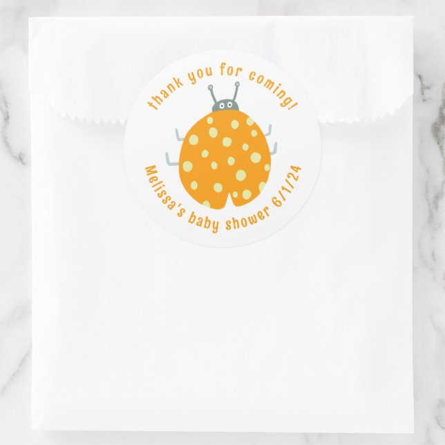 Cute Ladybug Thank You CUSTOM Baby Shower Classic Round Sticker (Bag)