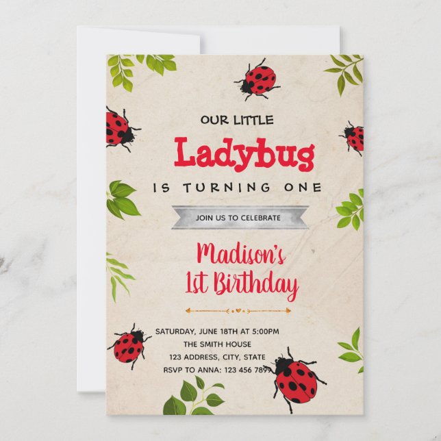 Cute ladybug theme Invitation (Front)