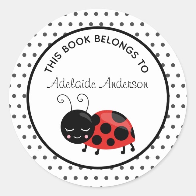 Cute Ladybug This Book Belongs To Personalised Classic Round Sticker (Front)