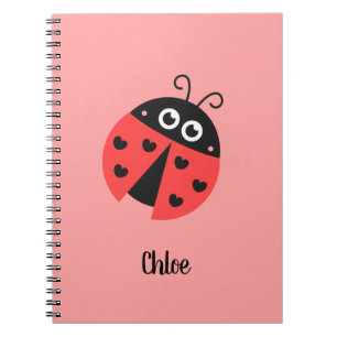 Cute Ladybug With Black Heart Spots Personalised Notebook