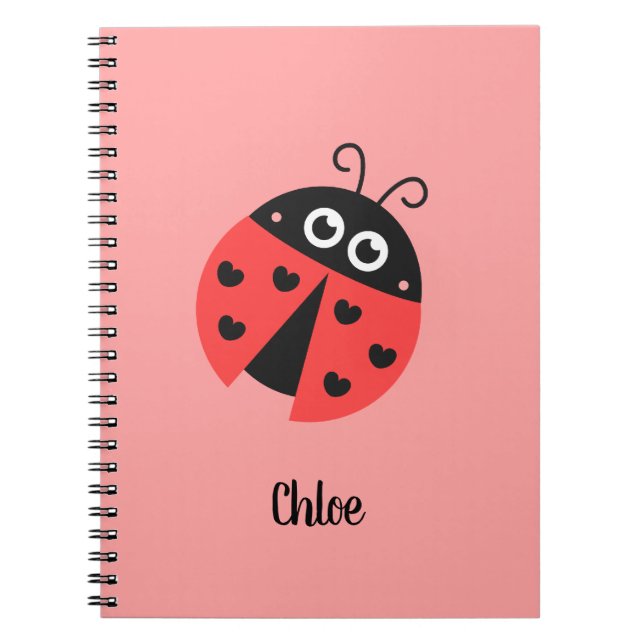 Cute Ladybug With Black Heart Spots Personalised Notebook (Front)