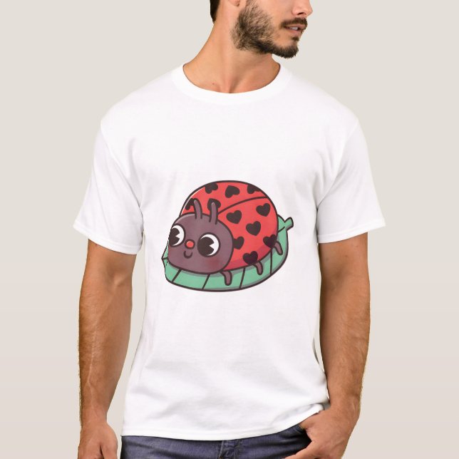 Cute Ladybug With Black Heart Spots T-Shirt (Front)