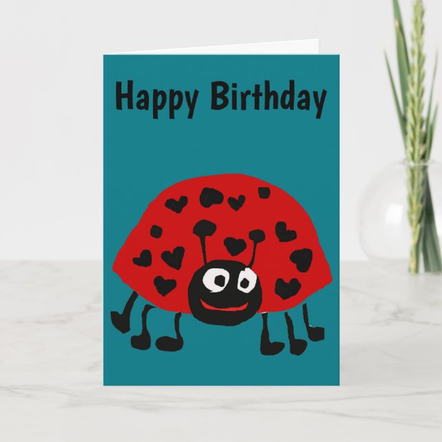 Cute Ladybug with Heart shaped Spots Cartoon Card (Front)