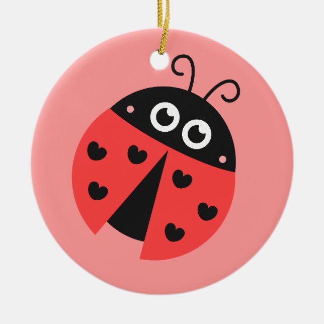 Cute Ladybug with hearts as spots Personalised Ceramic Tree Decoration (Front)