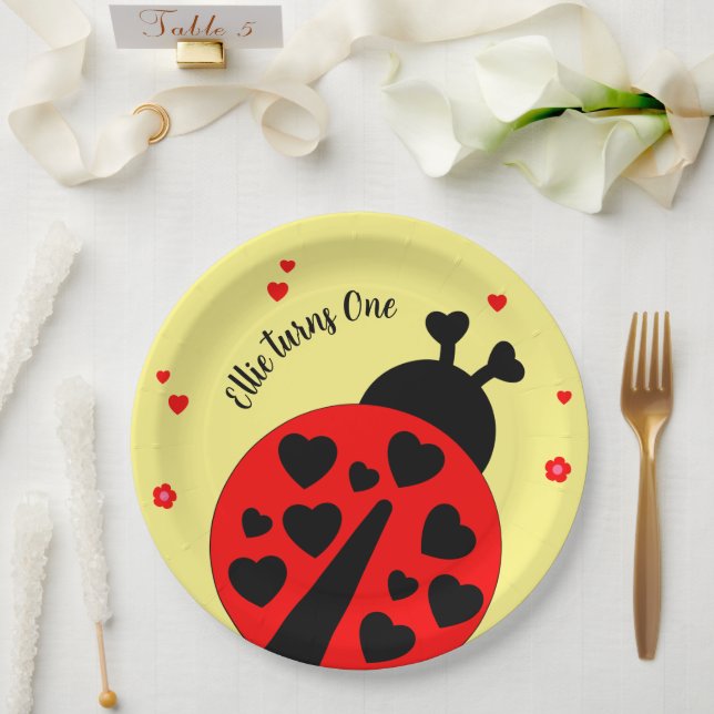 Cute Ladybug with hearts Paper Plate (Wedding)