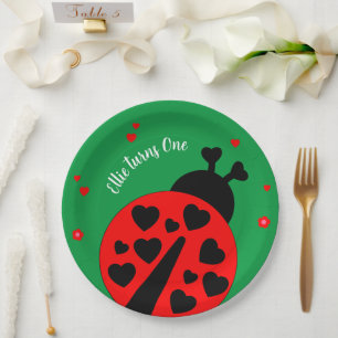 Cute Ladybug with hearts Paper Plate