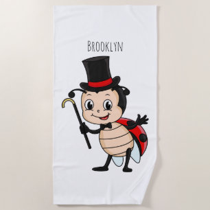 Cute ladybug with top hat and tie cartoon beach towel