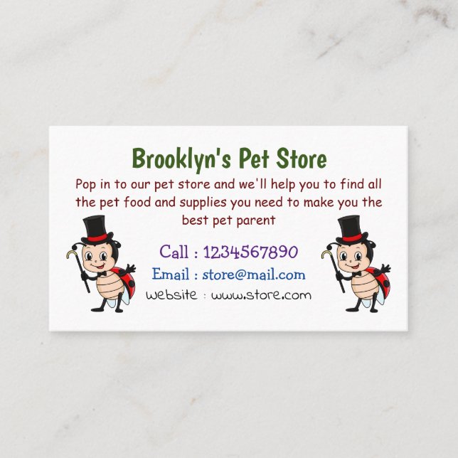 Cute ladybug with top hat and tie cartoon business card (Front)