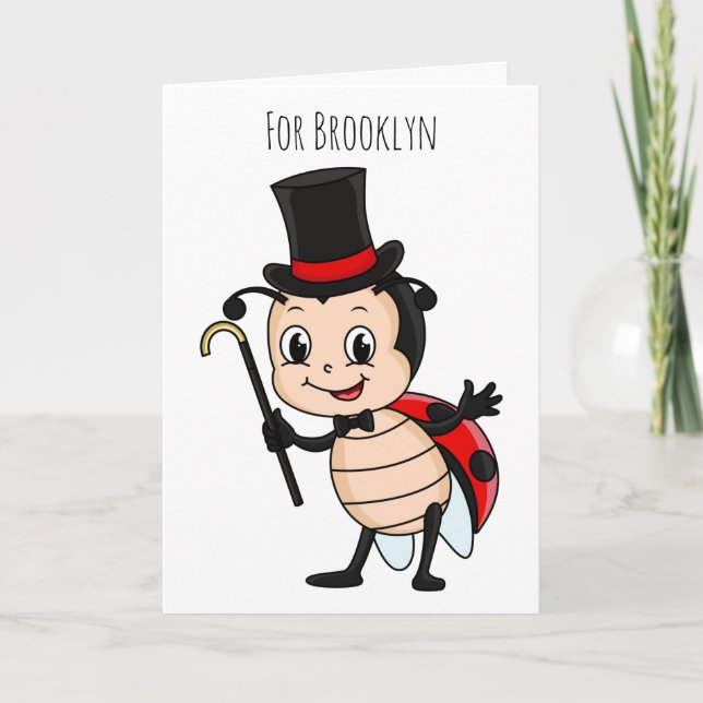 Cute ladybug with top hat and tie cartoon card (Front)
