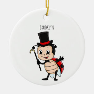 Cute ladybug with top hat and tie cartoon ceramic ornament