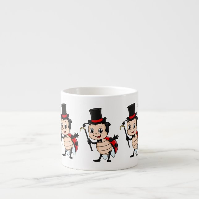Cute ladybug with top hat and tie cartoon  espresso cup (Front)