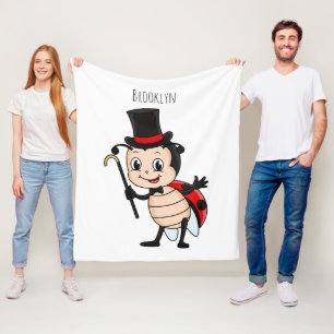 Cute ladybug with top hat and tie cartoon  fleece blanket
