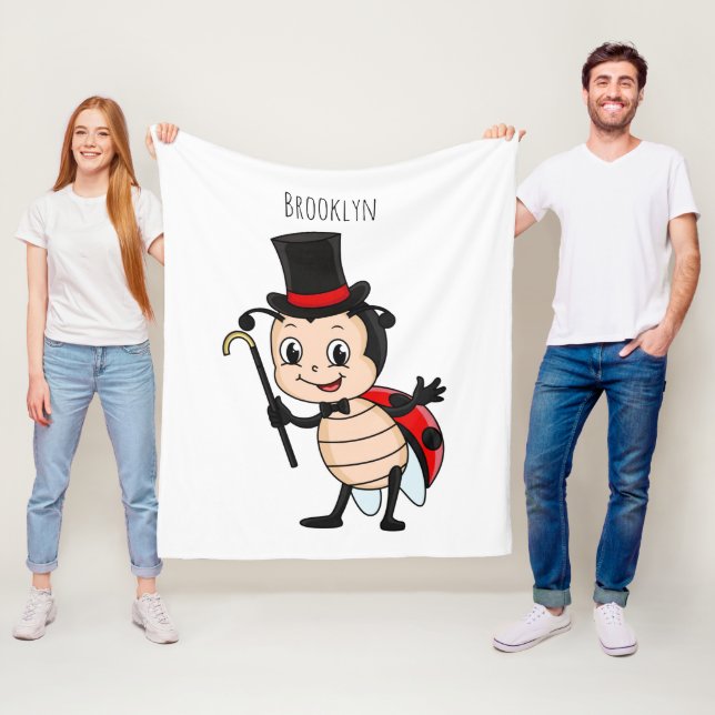 Cute ladybug with top hat and tie cartoon  fleece blanket (In Situ)
