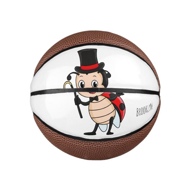 Cute ladybug with top hat and tie cartoon mini basketball (Front)