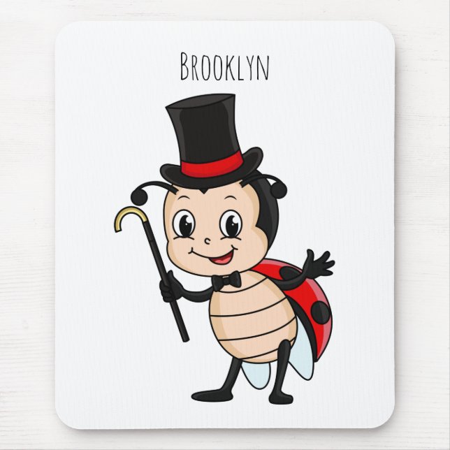 Cute ladybug with top hat and tie cartoon mouse pad (Front)