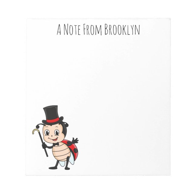 Cute ladybug with top hat and tie cartoon notepad (Front)