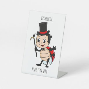 Cute ladybug with top hat and tie cartoon pedestal sign