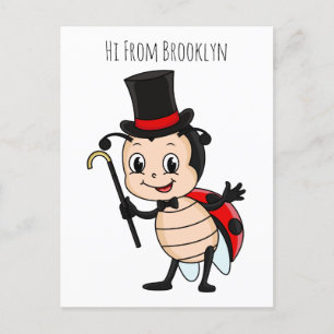 Cute ladybug with top hat and tie cartoon postcard