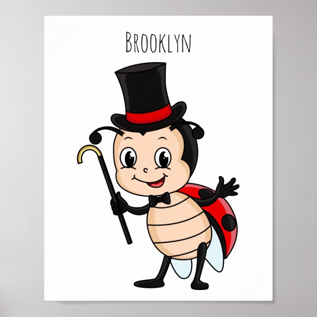 Cute ladybug with top hat and tie cartoon poster (Front)