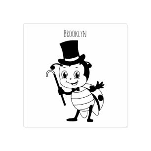 Cute ladybug with top hat and tie cartoon rubber stamp