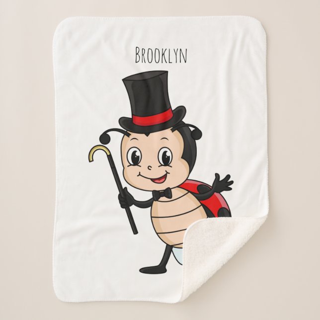 Cute ladybug with top hat and tie cartoon sherpa blanket (Front)