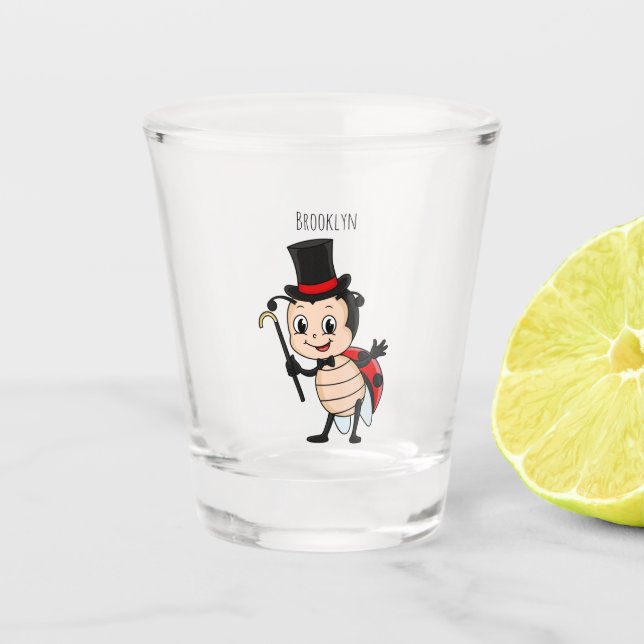 Cute ladybug with top hat and tie cartoon shot glass (Front)