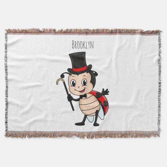 Cute ladybug with top hat and tie cartoon  throw blanket (Front)