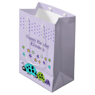 Cute ladybugs add name stars purple medium gift bag