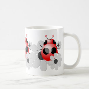 Cute Ladybugs and Black and White Daisies Coffee Mug