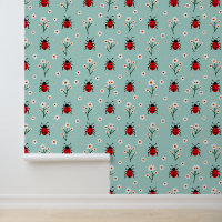 Cute Ladybugs and Daisies Pattern on Mint Green