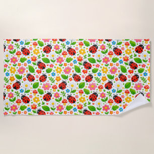 Cute Ladybugs and Flowers for Kids Decor Beach Towel